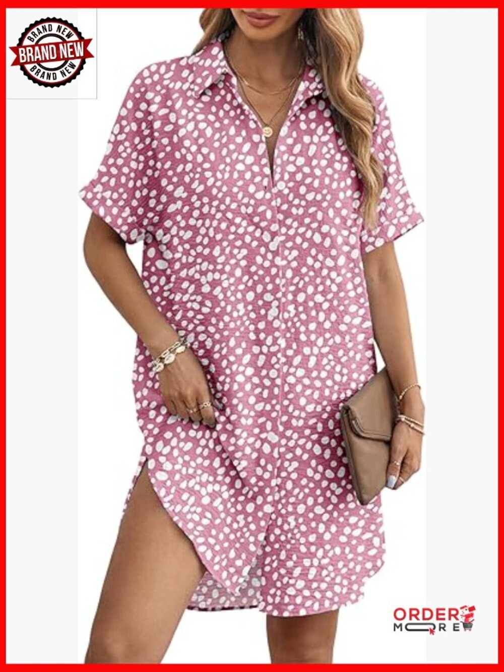 Solid Polka Dot V Neck Flowy Short Sleeve Dress S-3XL
